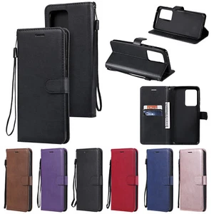 Solid Retro PU Leather Flip Wallet Case Phone Cover for Huawei Y7 Y5 Y9 Y5P Y6P - Picture 1 of 18