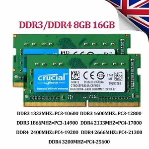 Crucial 8GB 16GB DDR3/DDR4 RAM 1600 1866 2666 3200 MHz SODIMM Laptop Memory Lot - Picture 1 of 13