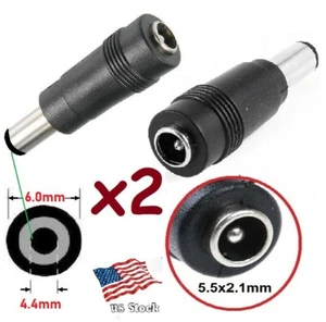 2-Pack DC Power 5.5x2.1mm Female Jack to 6.0x4.4mm Male Plug Converters (A) - Picture 1 of 6