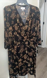 Signature By Robbie Bee Womens Black With Paisley Print Midi Dress Size 2X - Picture 1 of 3