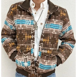 ROCK&ROLL Cotton Aztec Bomber Coat Men's Size Large Chore Coat Western - Picture 1 of 9