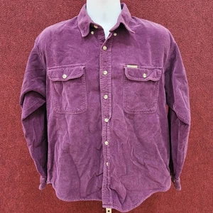 Vintage Columbia Corduroy Shirt M Long Sleeve Button Front Purple Made USA 90s - Picture 1 of 5