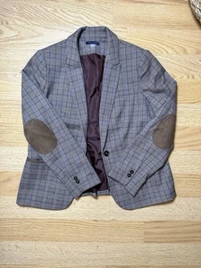 Tommy Hilfiger Plaid Blazer Women's Size 14 Brown Elbow Patches Preppy Academia - Picture 1 of 5