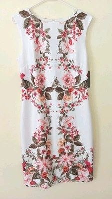 Donna Ricco Scuba Knit Sheath Dress Midi Size 6 White Floral Sleeveless NWT $16 - Image 1 of 4