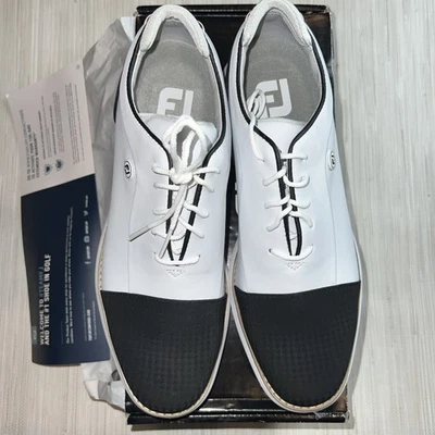FootJoy FJ Traditions CapToe Golf Shoes - 97912 - White Black Women sz 9 - Image 1 of 4