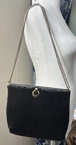 Vintage Whiting & Davis Black Mesh Shoulder Bag with Chain Strap - Picture 1 of 9