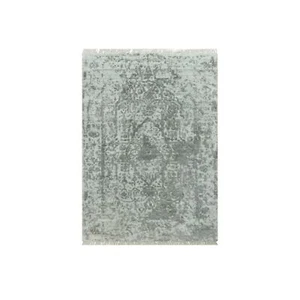 Alfombra oriental de lana y seda anudadas a mano zoroástricas gris rotas de 2'x3'2" R90537 - Imagen 1 de 8