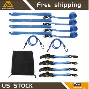 15 FT Ratchet Tie Down Straps 4 Pcs 2200 LB Break Strength Safety Lock S Hooks - Picture 1 of 13