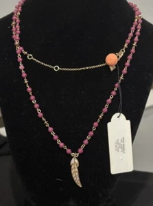 Vera Bradley Pink And Gold Long Feather Necklace NWT - Picture 1 of 5