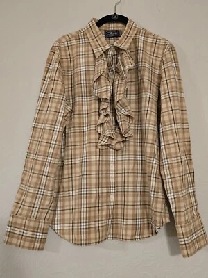 Blusa Top American Living Mujer Estampado a Cuadros Volantes Abotonada Foto 1 de 4