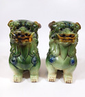 Vintage Majolica Ceramic Chinese Foo Fou Dogs Pair Guardian Lions