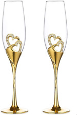 Wedding Champagne Glass Set Gold Toasting Flute Glasses Deluxe Pack of 2