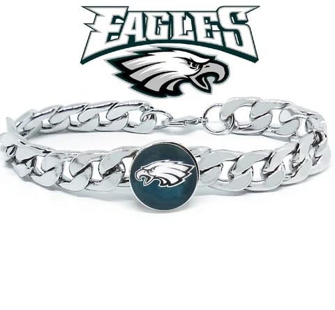Philadelphia Eagles Stainless Wide 12mm Womens Mens Link Chain Bracelet Gift D4 Cover