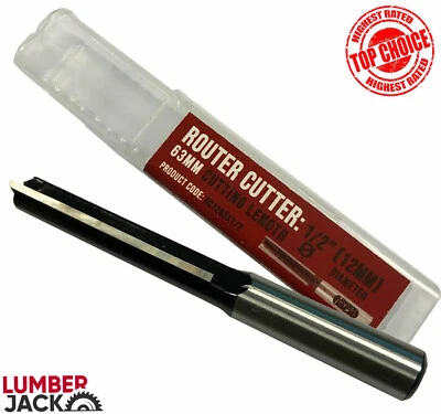 Router Cutter 1/2" Shank 12mm x 63mm Extra Long Twin Flute TCT Worktop Trimmer - Image 1 of 4