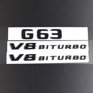 For Mercedes-Benz G Gloss Black Emblem G63+V8 BITURBOx2 Rear Trunk Fender Badge - Picture 1 of 2