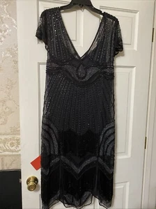Gatsbylady black Glass beaded 20s flapper Dress Cap Sleeve US Size 20 New W Tags - Picture 1 of 15