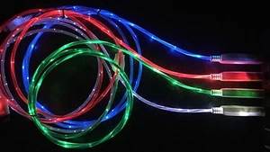 FLOWING LED LIGHT-UP USB charge Data Sync Cable charger FOR SAMSUNG LG HTC MICRO - Picture 1 of 24