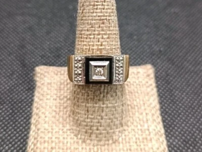 Anillo de luto victoriano antiguo de diamantes y ónix de oro de 10 k para hombre talla 9,25 probado  Foto 1 de 4