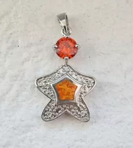 Sterling Silver Pendant with Orange Gemstone Signed S925 - Picture 1 of 8