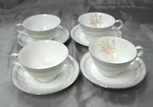 Vintage Fine China of Japan SONATA 4 Tea Coffee Cup & Saucer Sets Gray Band EC - Picture 1 of 6