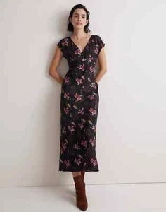 Madewell NWT Wide V-Neck Midi Dress Floral Print in Black Size 6 - Picture 1 of 12