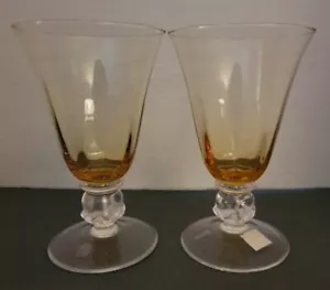 Charter Club Amber & Clear Ball Stem Drinking Goblets Glasses 16 oz Set of TWO - Picture 1 of 4