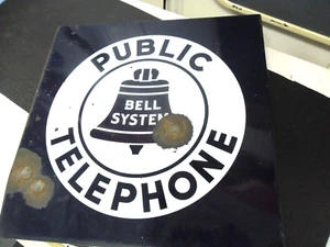 VINTAGE PORCELAIN PUBLIC TELEPHONE BELL SYSTEM FLANGE SIGE 18 X 17-1/8 - Picture 1 of 14