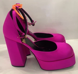 Versace Medusa Aevitas Platform Satin Fuchia Shoe Pumps, Size 39.5 - Picture 1 of 12