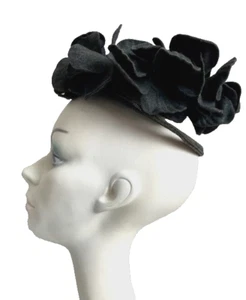 Sombrero vintage de pétalos con forma de fieltro negro para mujer - Imagen 1 de 6