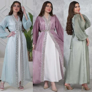 Maxi abito festa musulmana set 2 pezzi donna abaya caftano elegante marocco abito arabo - Foto 1 di 27