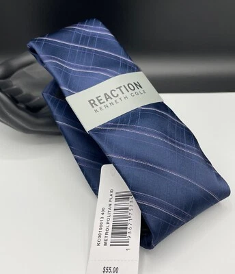 Corbata Kenneth Cole REACTION 100 % poliéster para hombre ~ azul ~ cuadros ~ precio de venta sugerido por el fabricante: $55. Foto 1 de 4