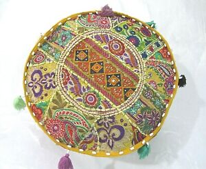 Khambadiya Floral Patchwork Round Bean Bag Pouf Ottoman Pouffe Cover Seat Stool