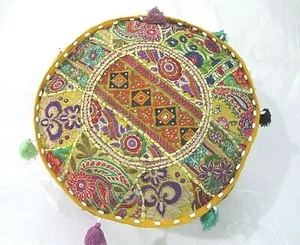 Khambadiya Floral Patchwork Round Bean Bag Pouf Ottoman Pouffe Cover Seat Stool - Picture 1 of 90