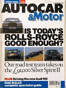 AUTOCAR MAGAZINE 21-NOV-90 - Rolls Royce Silver Spirit ll, NIssan Primera ZX - Picture 1 of 6