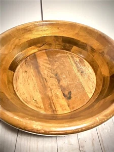 Vintage Beautiful Oversized Heavy Solid Wood Repurposed Rotating Serving Bowl - Picture 1 of 12