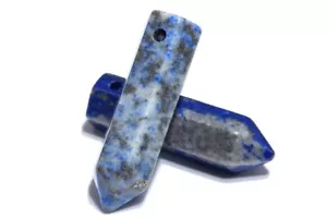 2 Pcs 30x8MM Lapis Lazuli Healing Hexagonal Pointed A Natural Gemstone Beads - Picture 1 of 3