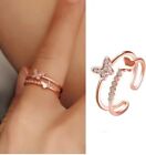 Błyszczący różowe złoto kryształ motyl palce lub palce regulowany pierścionek + darmowa torba na prezent 