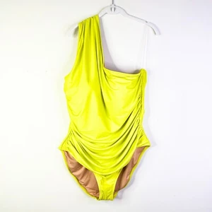 J Crew Badeanzug Damen 22 Plus Neongelb Rüschen One Shoulder One Piece Neu mit Etikett - Bild 1 von 10