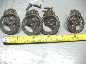 NOUVEAU STEEL DRAWER PULLS (4) ANTIQUE ORIGINAL COMPLETE SUPER !!! - Picture 1 of 2