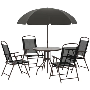 Outsunny 6PC Garden Dining Set Outdoor Furniture Folding Chairs Table Parasol - Picture 1 of 11