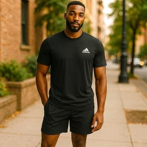 Camiseta deportiva Adidas para hombre negra Aeroready diseñada para moverse lista para sentirse nueva con etiquetas - Imagen 1 de 4