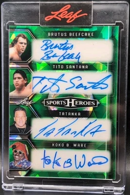 Koko B WARE TATANKA Brutus BEEFCAKE Tito SANTANA 2025 Leaf WWE WWF QUAD AUTO #/7 - Image 1 of 2