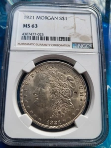 1921 1 Dollar Morgan Silber Dollar - NGC MS 63 - Bild 1 von 3