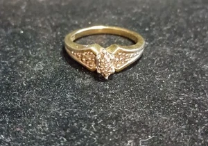 Cubic Zirconia Marquis Stop 925 Silver Gold Plated Vintage Ring - Picture 1 of 6