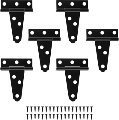 Paquete de 6 bisagras de cobertizo Murtenze de 2 pulgadas negras con correa en T, bisagras de puerta de granero puerta de alta resistencia Foto 1 de 4