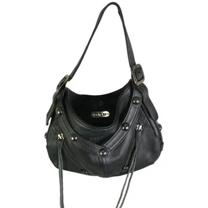 Botkier Handtasche Hobo Handtasche Damen schwarz Leder Nieten Tasseled Schnalle Riemen - Bild 1 von 9