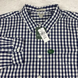 L.L. BEAN Shirt Womens Plus 3X Blue/White Gingham Wrinkle Free Cotton NWT! - Picture 1 of 10