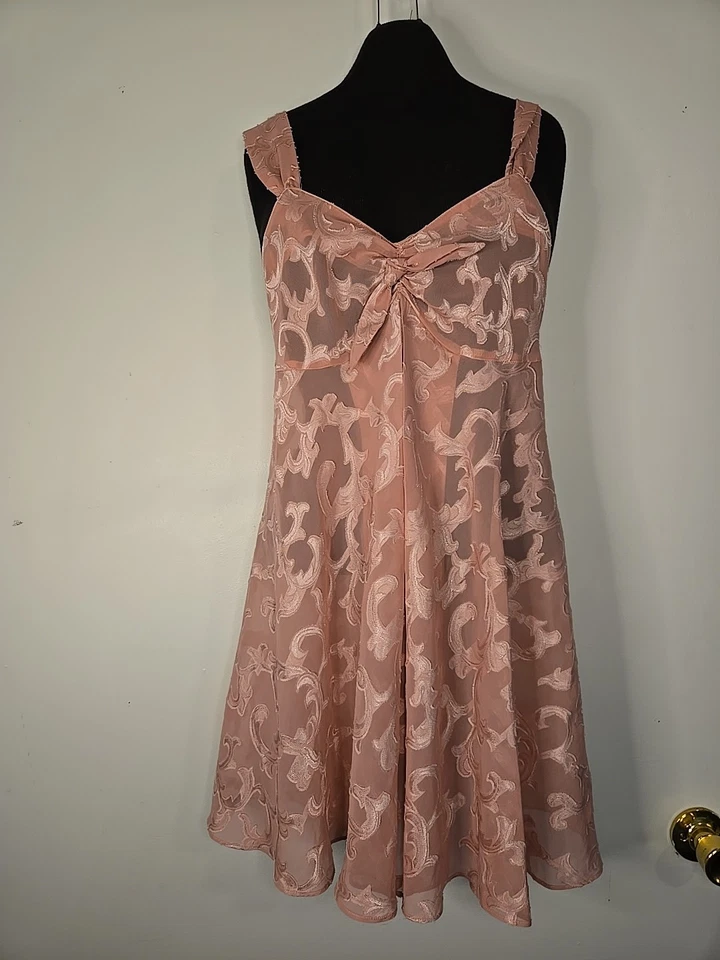 复古 Victoria's Secret 金色标签透明粉红色睡衣 尺寸 M 90 年代 — 第 1/4 张图片