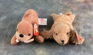 2 Stück Teenie Beanie Babys 1993 Spunky The Cocker Spaniel, 1999 Tusk Walrus - Bild 1 von 3