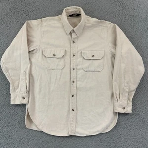 Vintage Woolrich Shirt Men Large Ivory Chamois 80s Long Sleeve Button Pockets - Picture 1 of 12